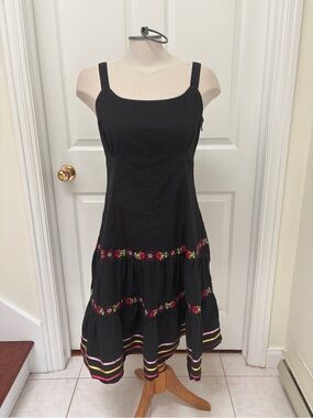 Phool Black Embroidered Tiered Midi Dress with embroidery